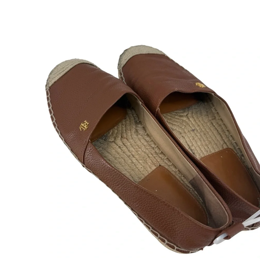 Lauren Ralph Lauren Cameron Pebble Leather Espadrilles Brown Slip On Flats 7B